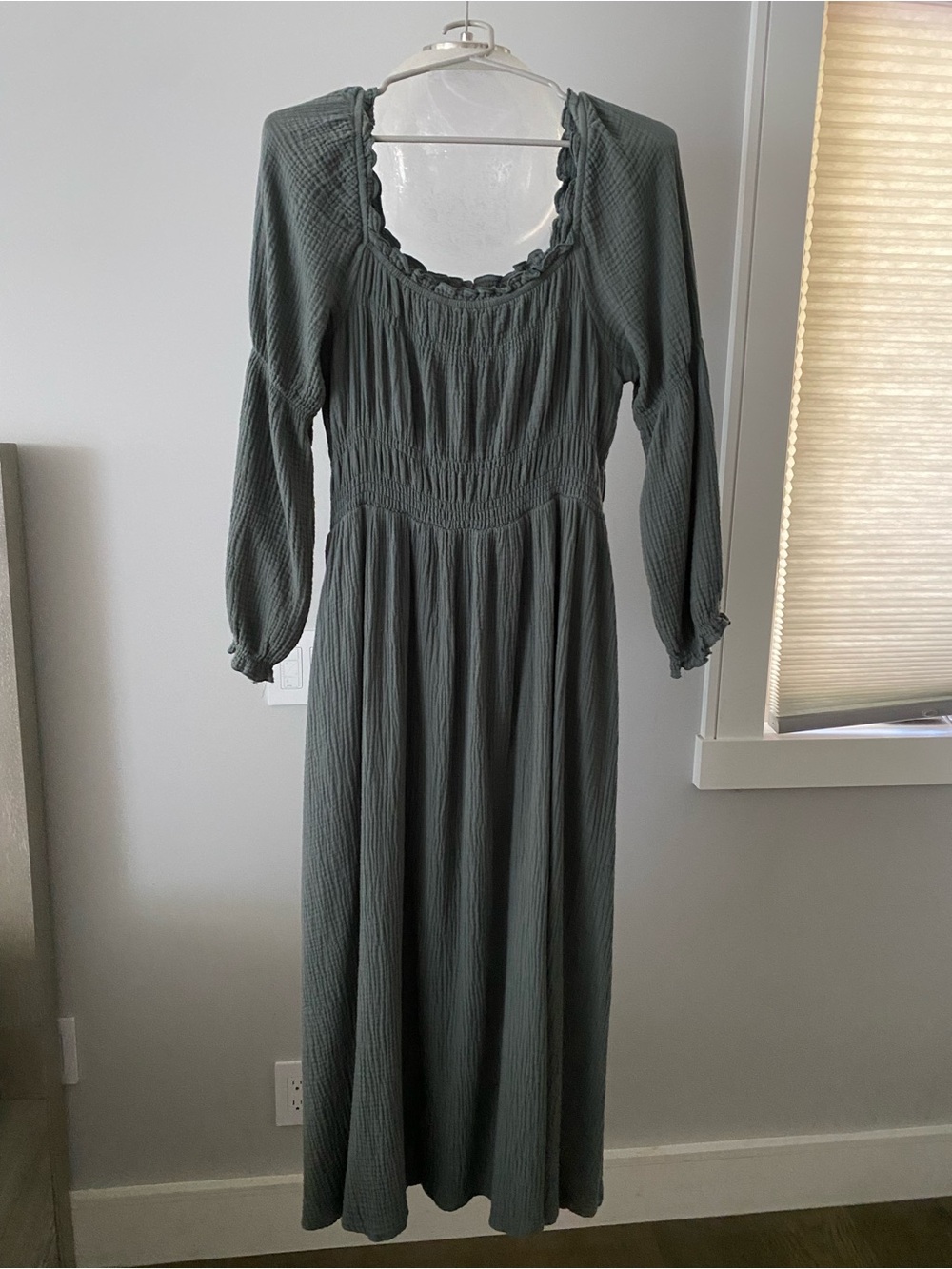 Smocked Waist Midi Dress in Sage Green - Picture 3 of 6